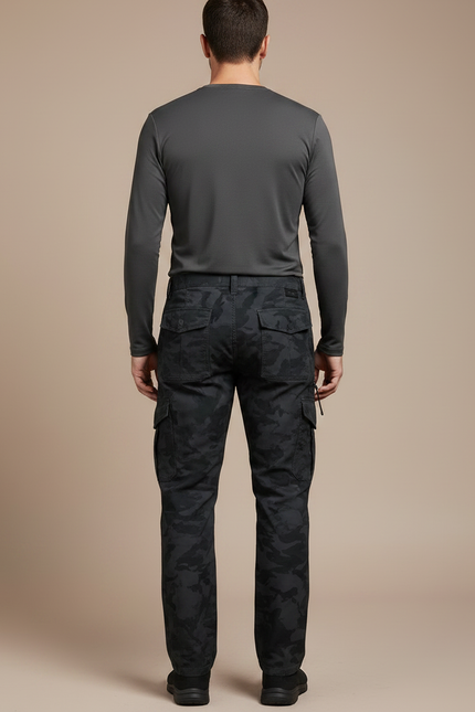 Pantalon Randonnée Camouflage Cargo Homme Épais Décontracté - Noir Polyester - vue 2