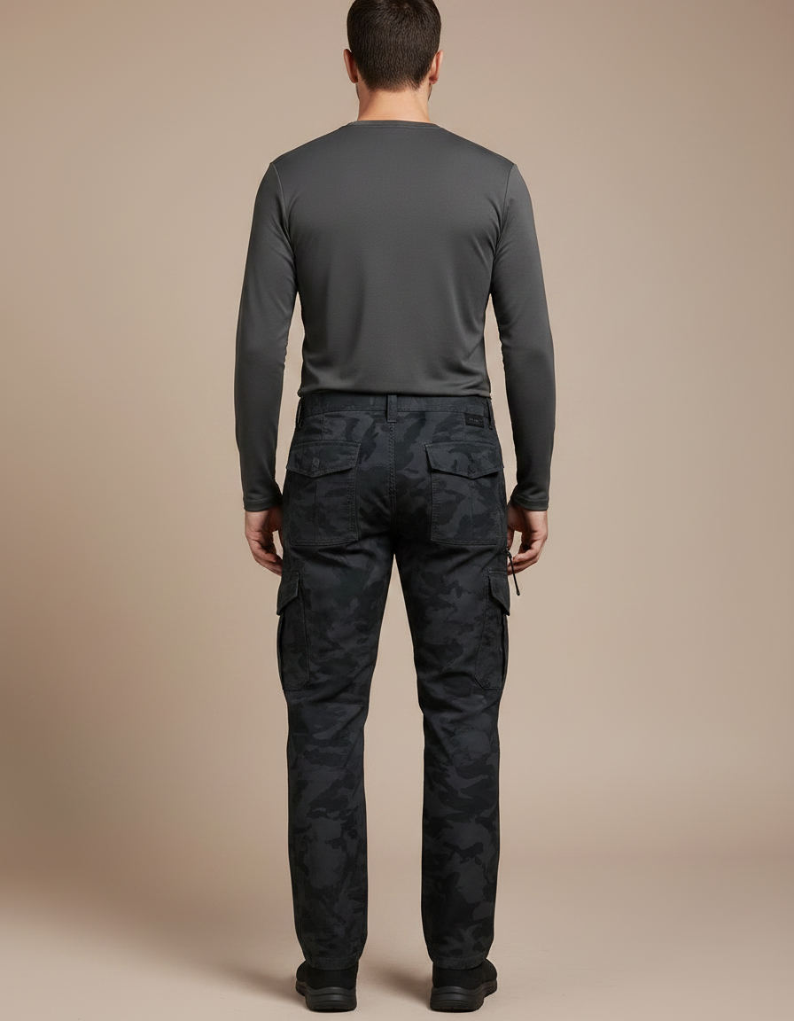 Pantalon Randonnée Camouflage Cargo Homme Épais Décontracté - Noir Polyester - vue 2