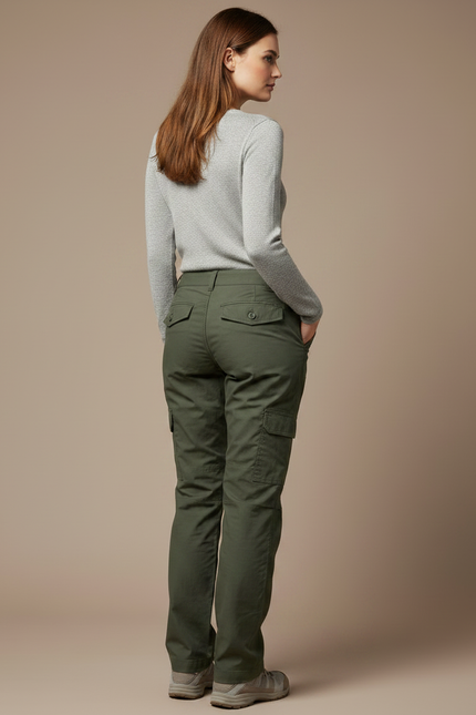 Pantalon Randonnée Kaki Cargo Droit Multipoches Femme - Polyester - vue 2