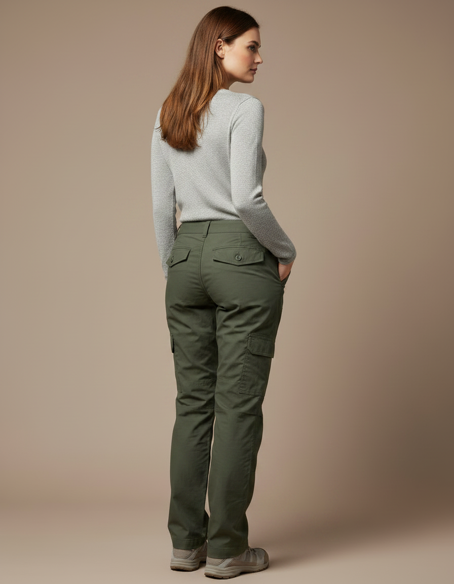 Pantalon Randonnée Kaki Cargo Droit Multipoches Femme - Polyester - vue 2