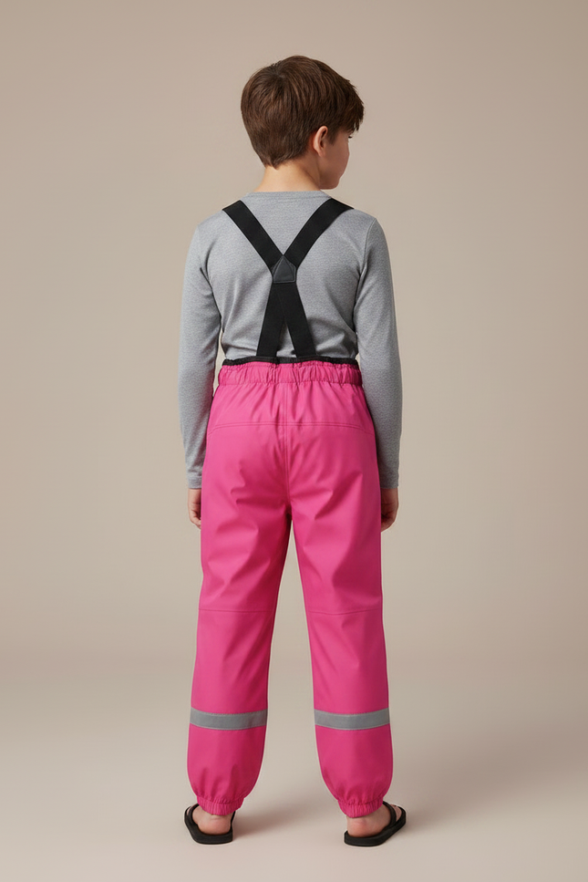 Pantalon Randonnée Rose Imperméable Réfléchissant Bretelles Enfant - Polyester - vue 2