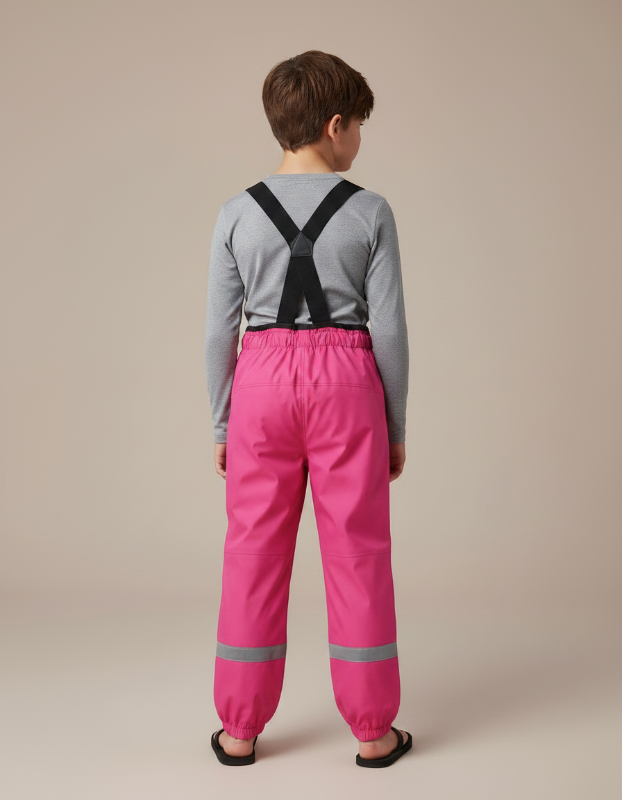 Pantalon Randonnée Rose Imperméable Réfléchissant Bretelles Enfant - Polyester - vue 2