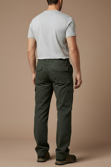 Pantalon Randonnée Vert Militaire Cargo Ample Homme - Kaki Toile - vue 2
