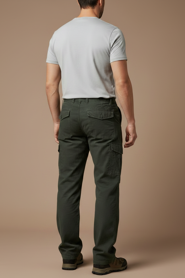 Pantalon Randonnée Vert Militaire Cargo Ample Homme - Kaki Toile - vue 2