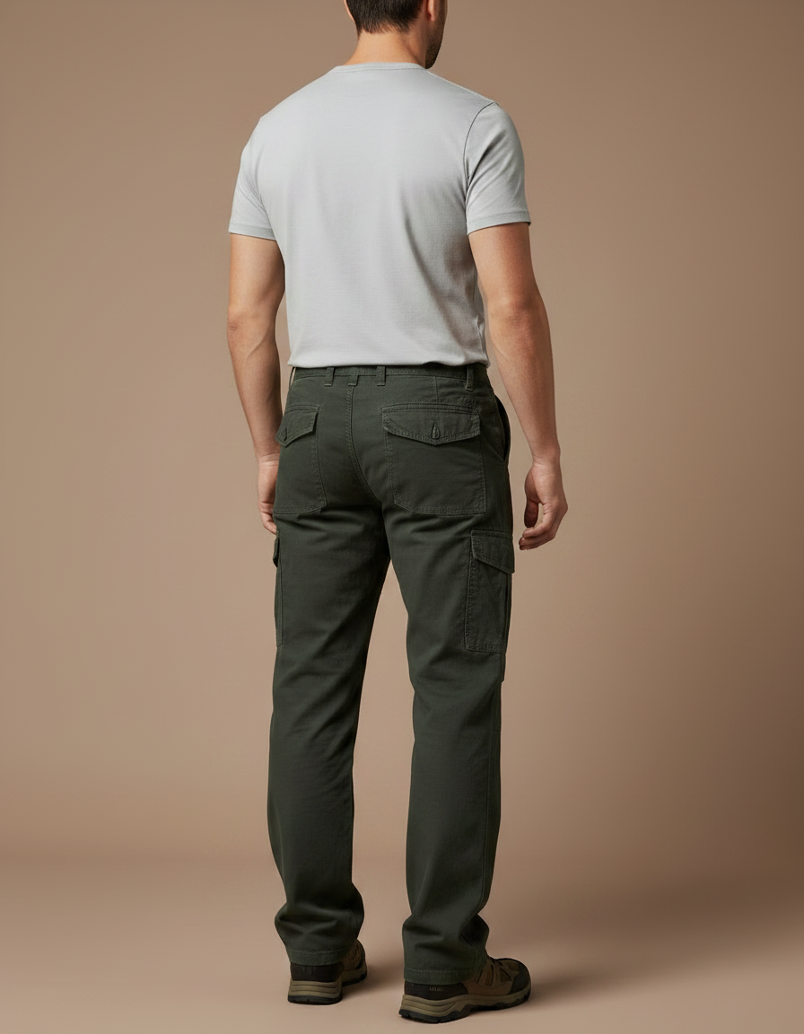 Pantalon Randonnée Vert Militaire Cargo Ample Homme - Kaki Toile - vue 2
