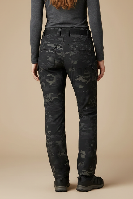 Pantalon Randonnée Camouflage Noir Cargo Multipoches Femme - Polyester - vue 2