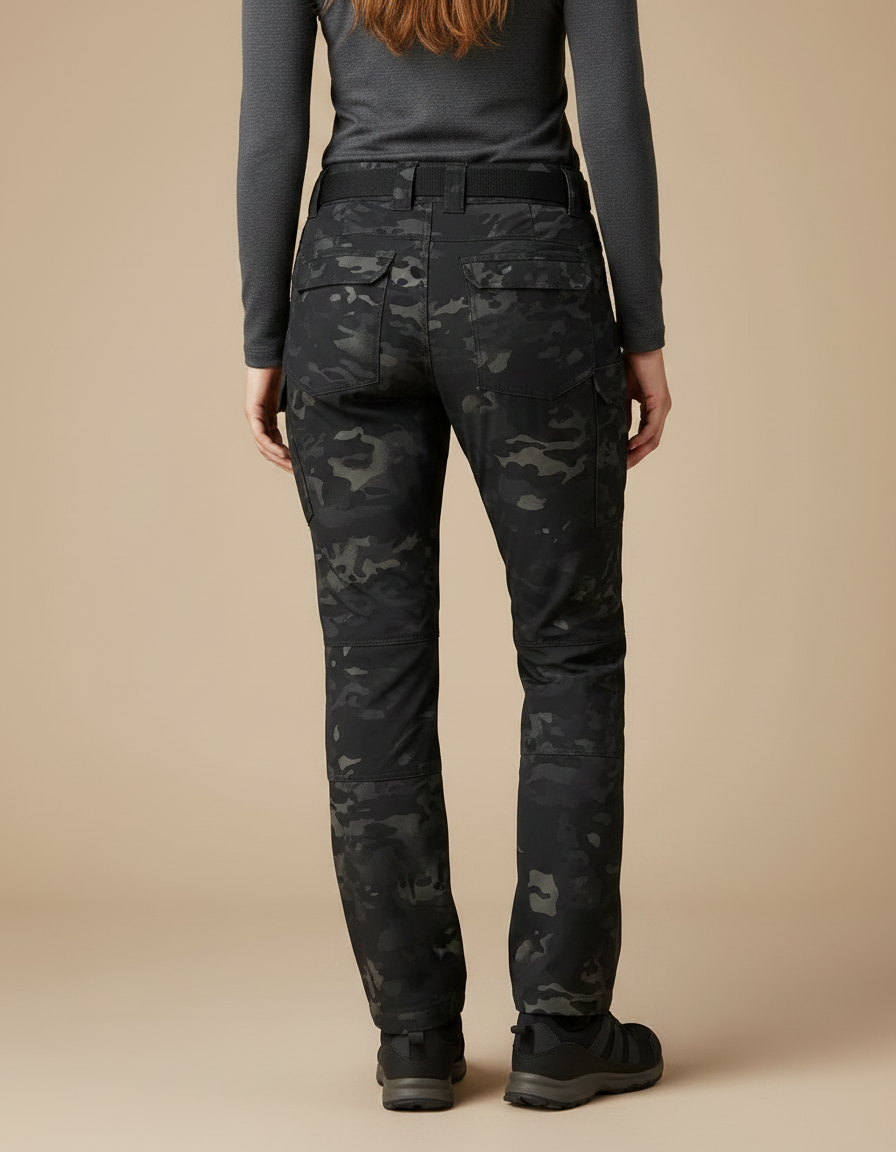 Pantalon Randonnée Camouflage Noir Cargo Multipoches Femme - Polyester - vue 2