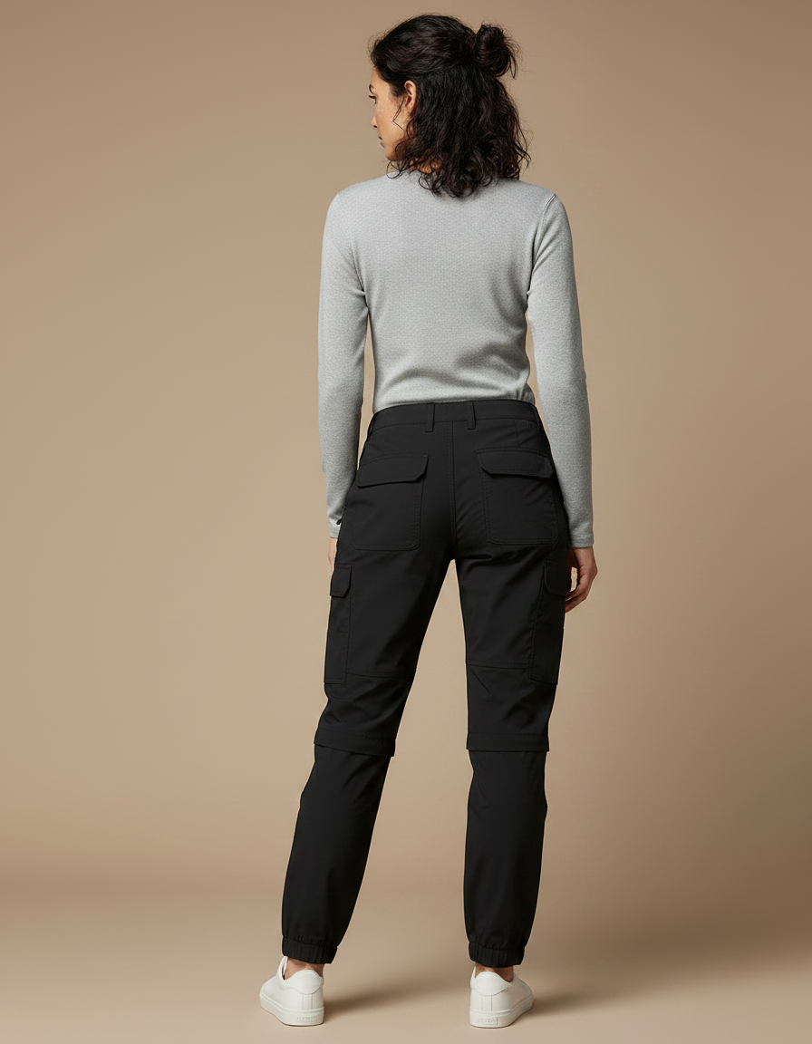 Pantalon Randonnée Noir Cargo Femme Convertible - Polyester - vue 2