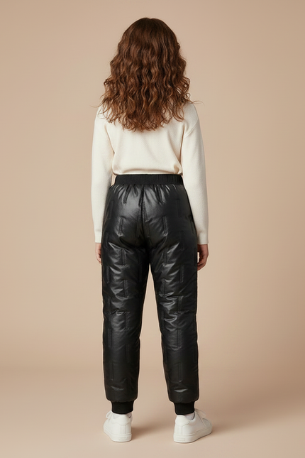 Pantalon Randonnée Noir Matelassé Imperméable Élastique Enfant - Polyester - vue 2