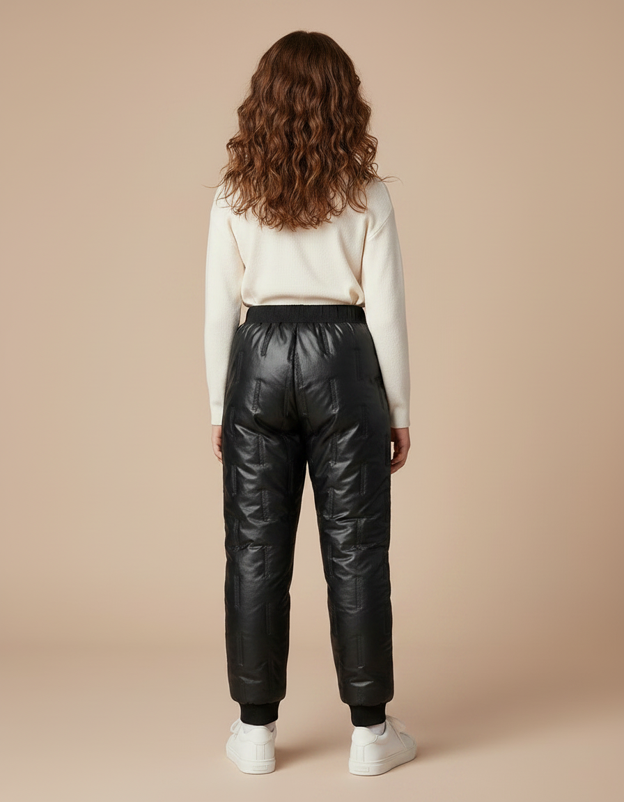 Pantalon Randonnée Noir Matelassé Imperméable Élastique Enfant - Polyester - vue 2