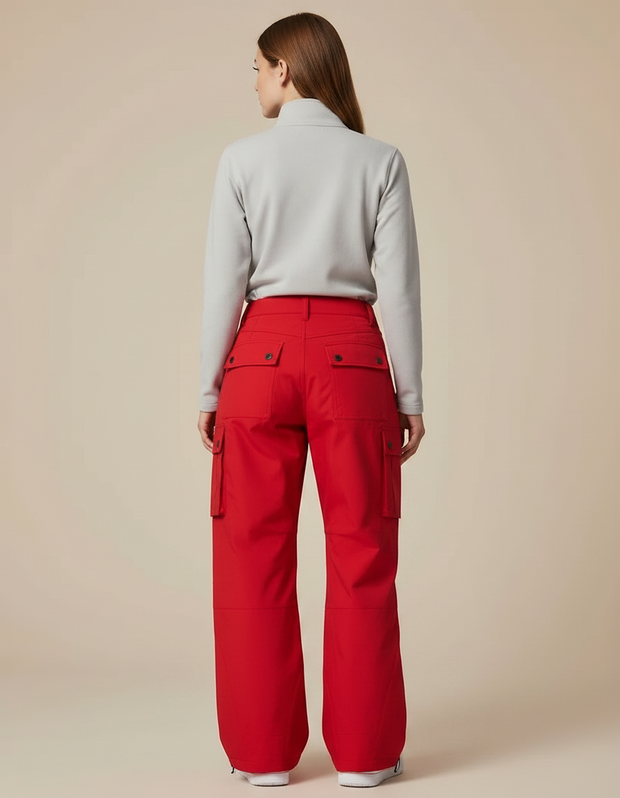 Pantalon Randonnée Rouge Cargo Ample Imperméable Femme - Polyester - vue 2