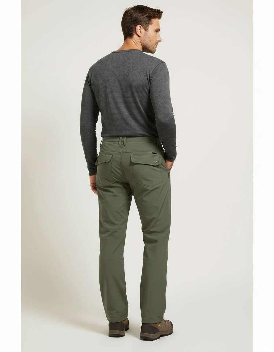 Pantalon Randonnée Vert Militaire Doublé Polaire Homme - Kaki Polyester - vue 2