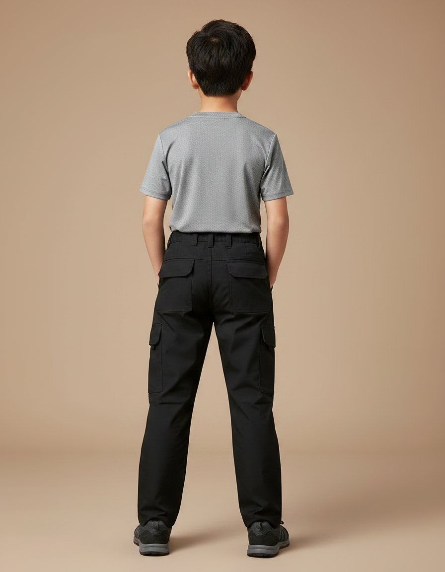 Pantalon Randonnée Noir Cargo Tactique Enfant - Polyester - vue 2