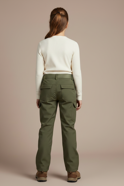 Pantalon Randonnée Vert Militaire Cargo Enfant Confortable - Kaki Polyester - vue 2