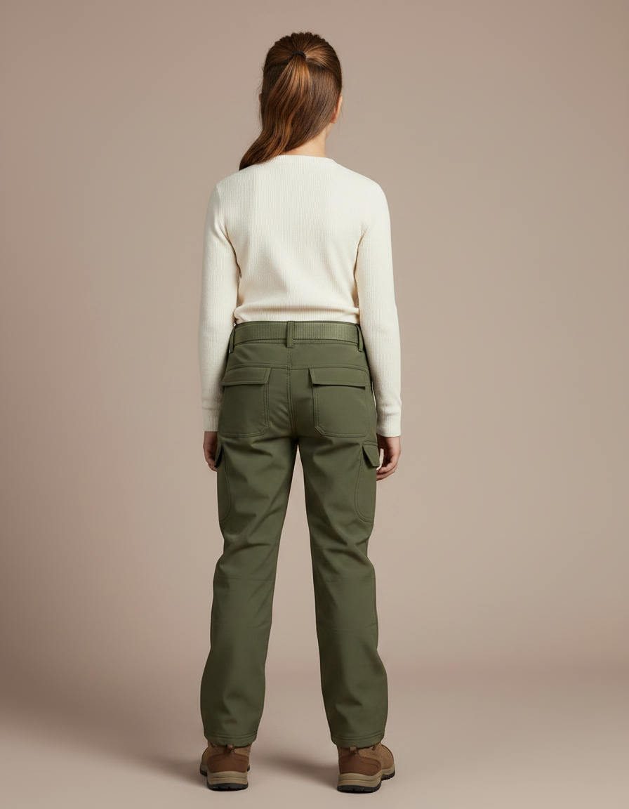 Pantalon Randonnée Vert Militaire Cargo Enfant Confortable - Kaki Polyester - vue 2