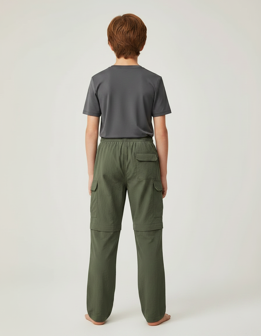 Pantalon Randonnée Kaki Convertible Léger Enfant - Polyester - vue 2
