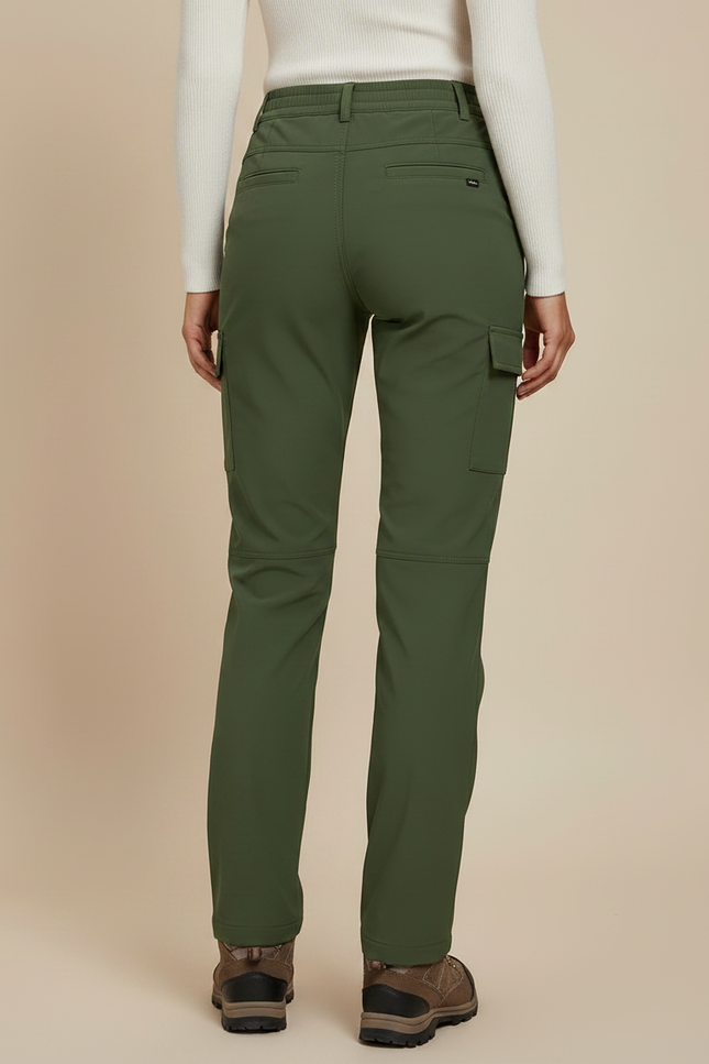 Pantalon Randonnée Vert Militaire Cargo Doublé Polaire Femme - Kaki Polyester - vue 2