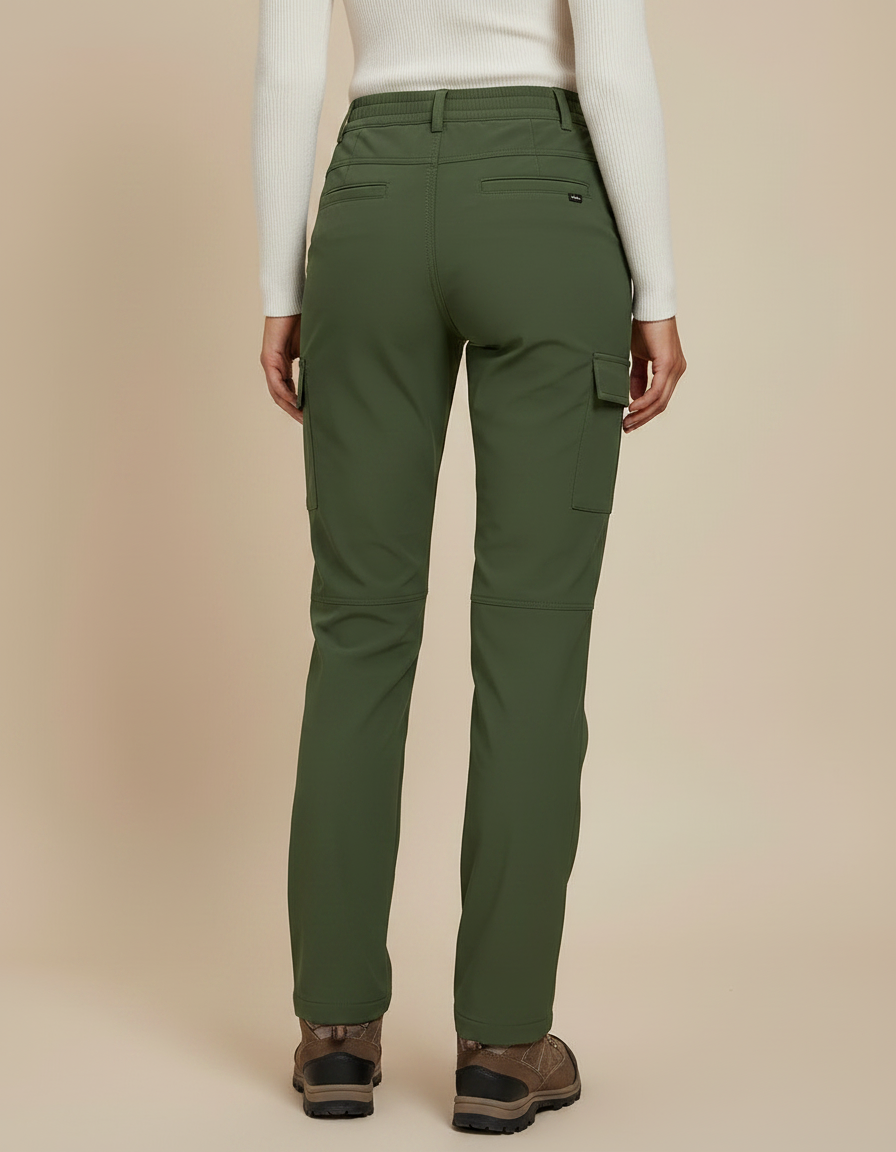 Pantalon Randonnée Vert Militaire Cargo Doublé Polaire Femme - Kaki Polyester - vue 2