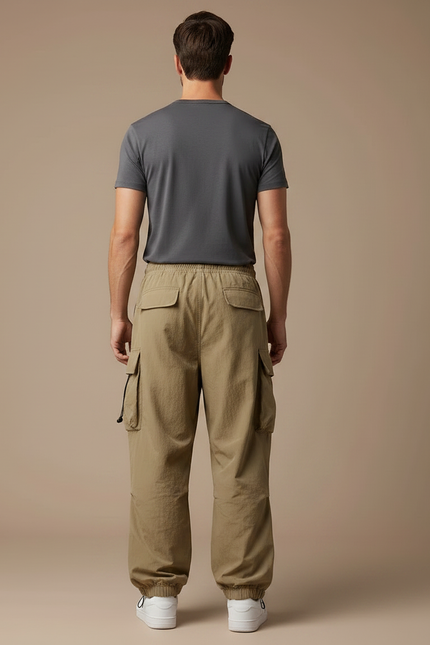 Pantalon Randonnée Kaki Ample Cordon Streetwear Homme - Polyester - vue 2