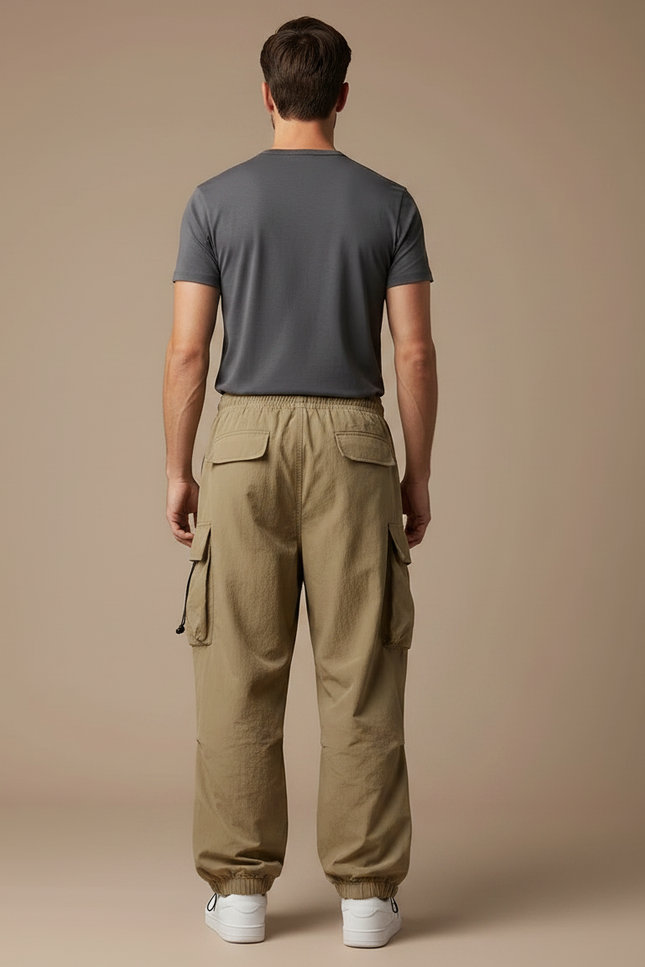 Pantalon Randonnée Kaki Ample Cordon Streetwear Homme - Polyester - vue 2