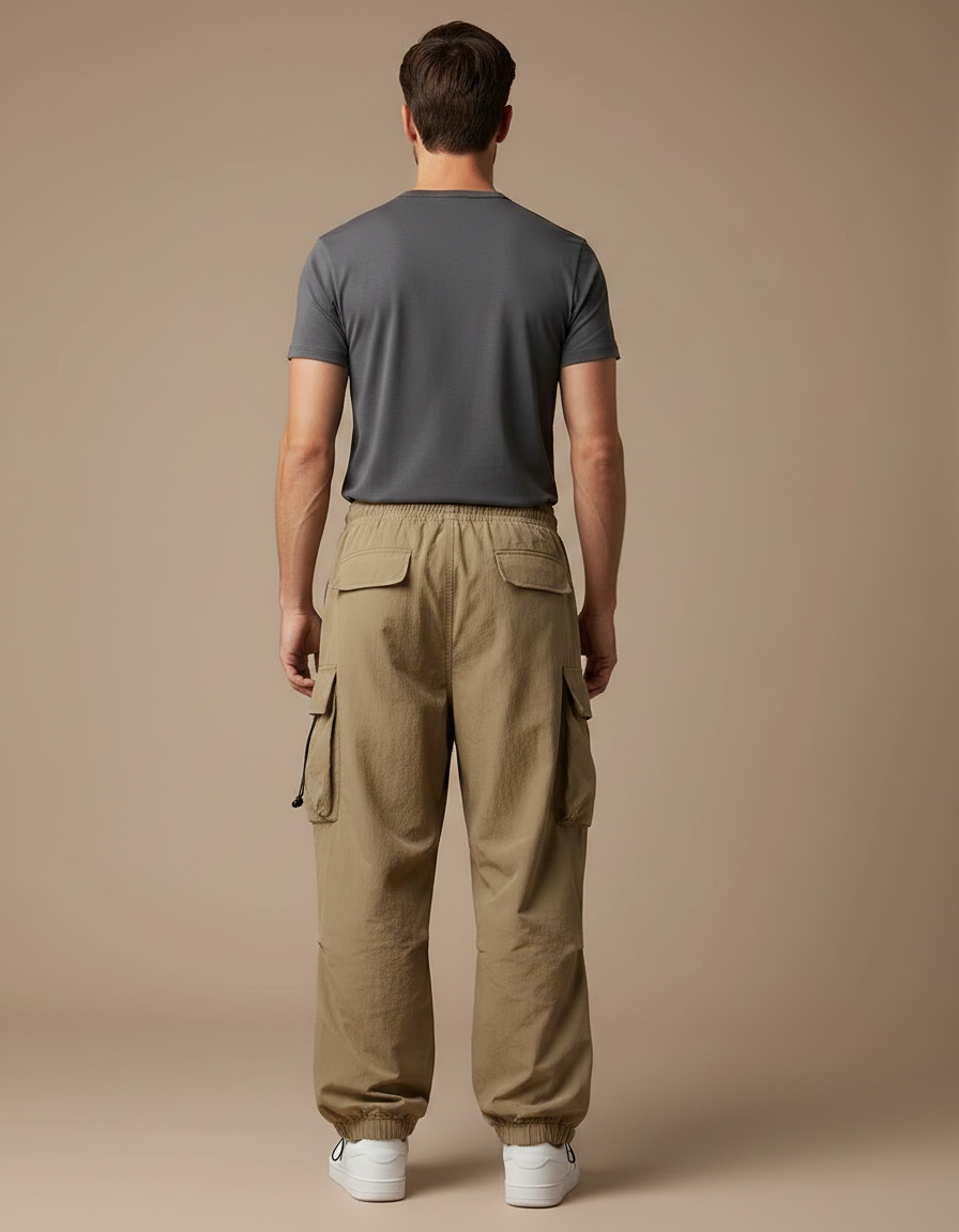Pantalon Randonnée Kaki Ample Cordon Streetwear Homme - Polyester - vue 2