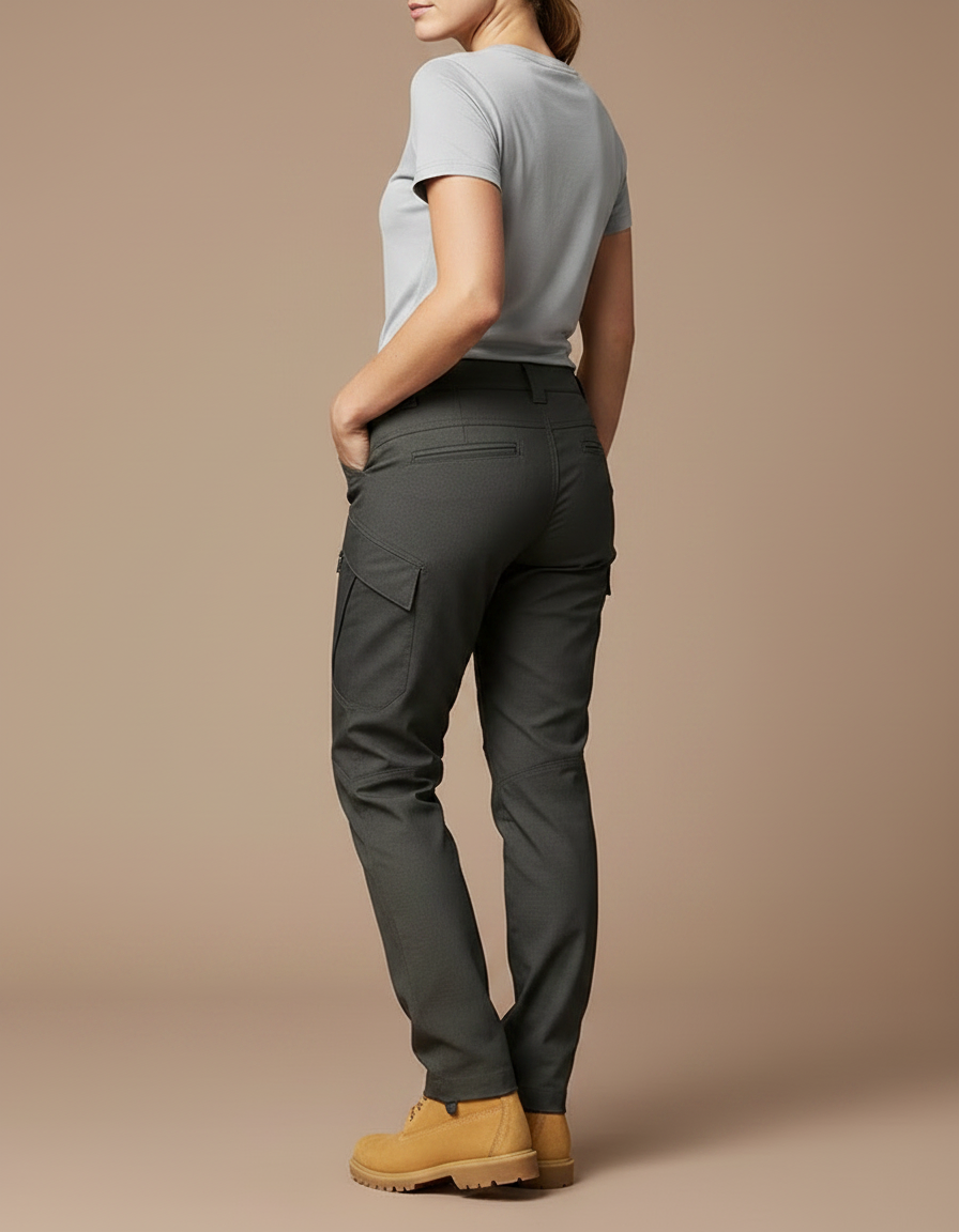 Pantalon Randonnée Femme Kaki Cargo Slim Imperméable - Polyester - vue 2