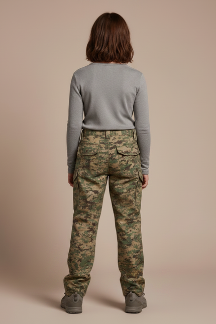Pantalon Randonnée Camouflage Vert Digital Renforcé Enfant - Toile - vue 2