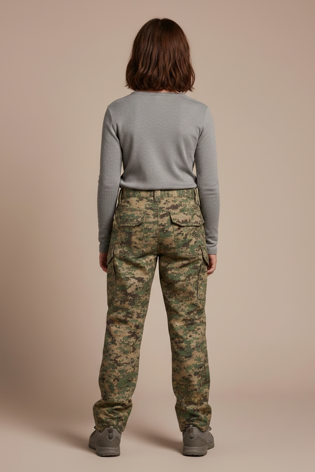 Pantalon Randonnée Camouflage Vert Digital Renforcé Enfant - Toile - vue 2