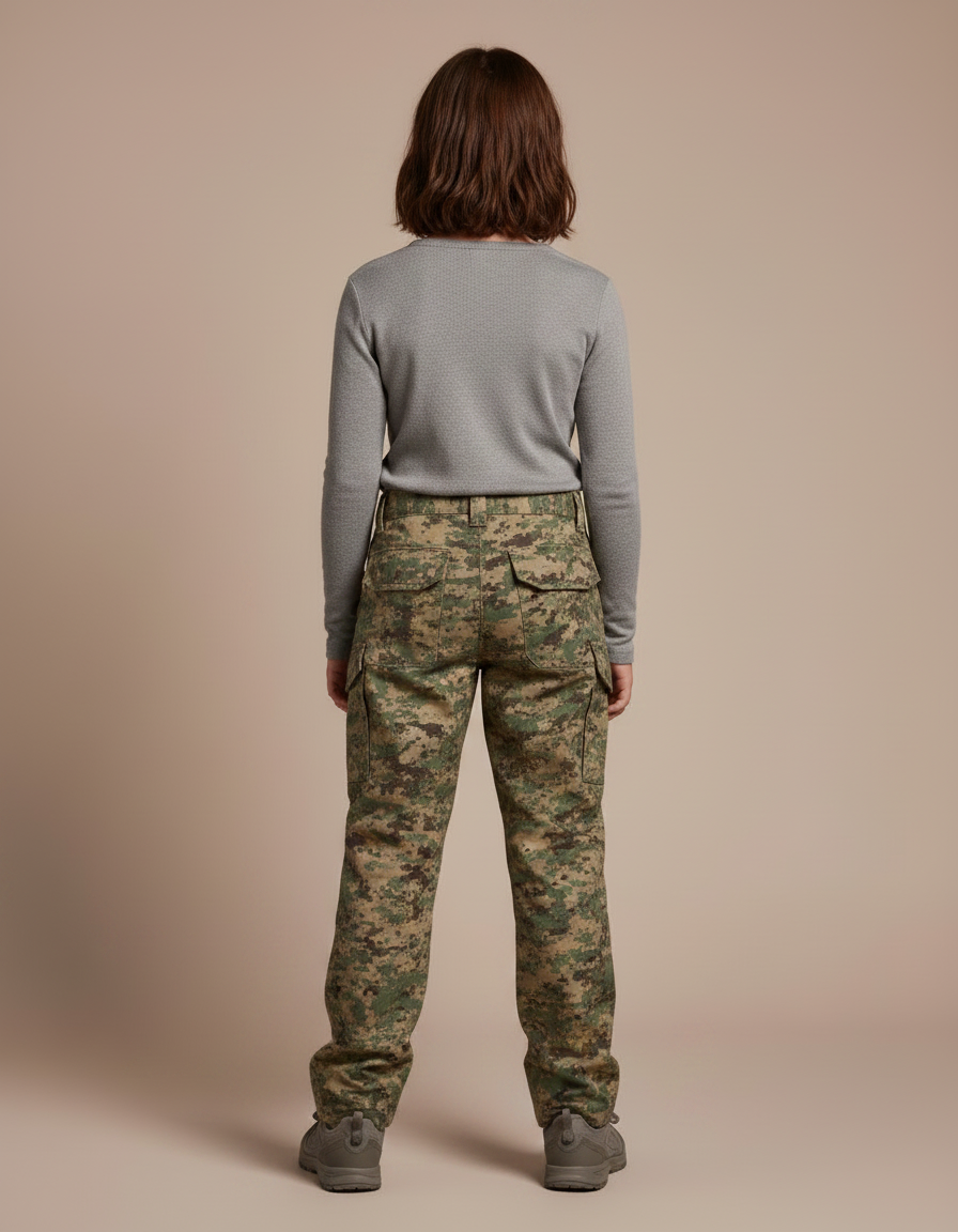 Pantalon Randonnée Camouflage Vert Digital Renforcé Enfant - Toile - vue 2