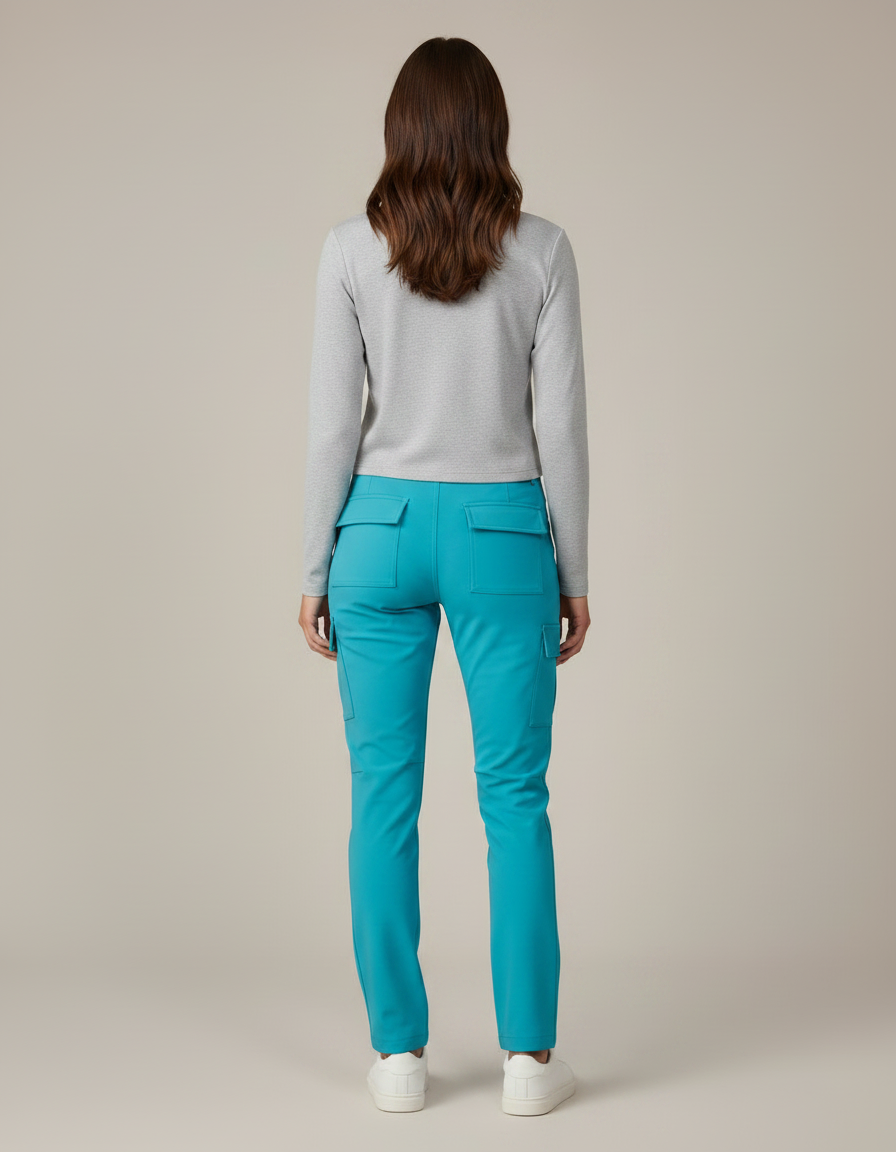 Pantalon Randonnée Cargo Fluide Turquoise Femme - Bleu Polyester - vue 2