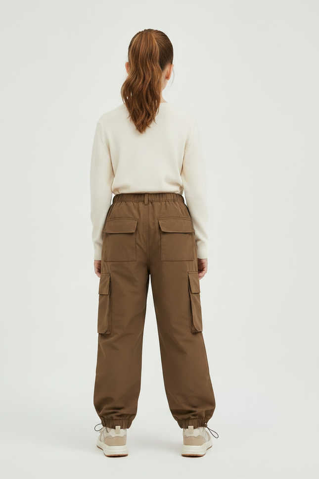 Pantalon Randonnée Kaki Cargo Ample Enfant Robuste - Polyester - vue 2