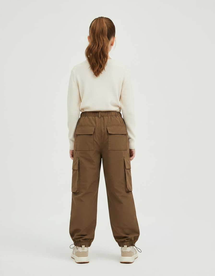 Pantalon Randonnée Kaki Cargo Ample Enfant Robuste - Polyester - vue 2