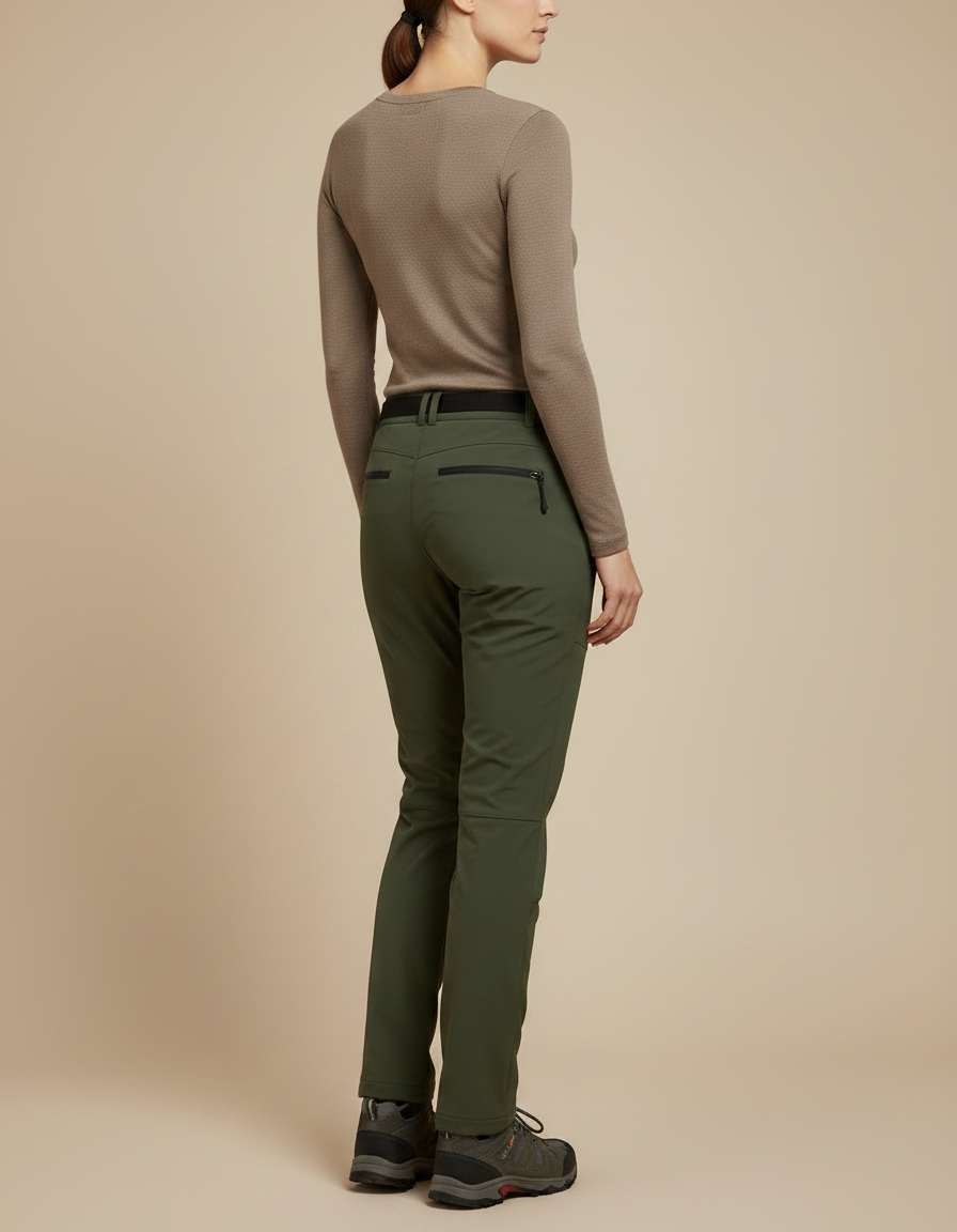 Pantalon Randonnée Femme Vert Militaire Softshell Chaud - Kaki Polyester - vue 2