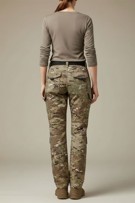 Pantalon Randonnée Camouflage Cargo Ample Militaire Femme - Multicolore Toile - vue 2