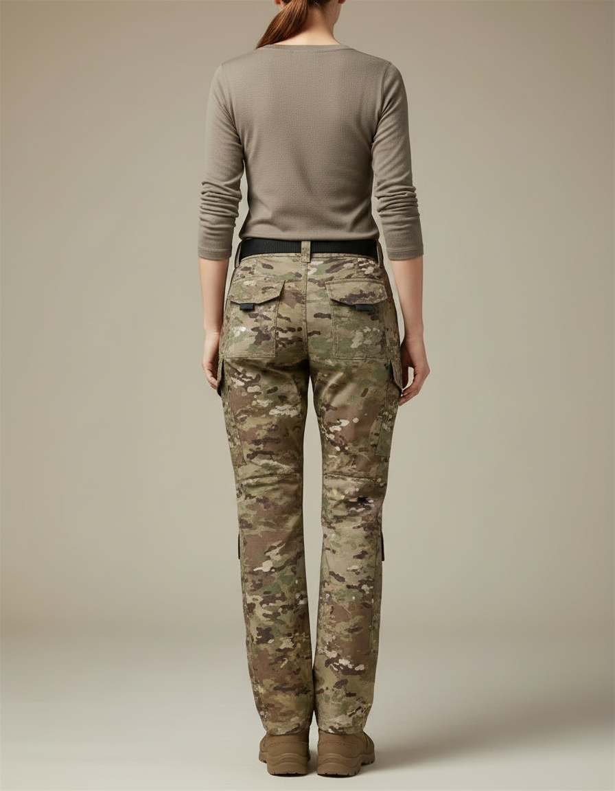 Pantalon Randonnée Camouflage Cargo Ample Militaire Femme - Multicolore Toile - vue 2