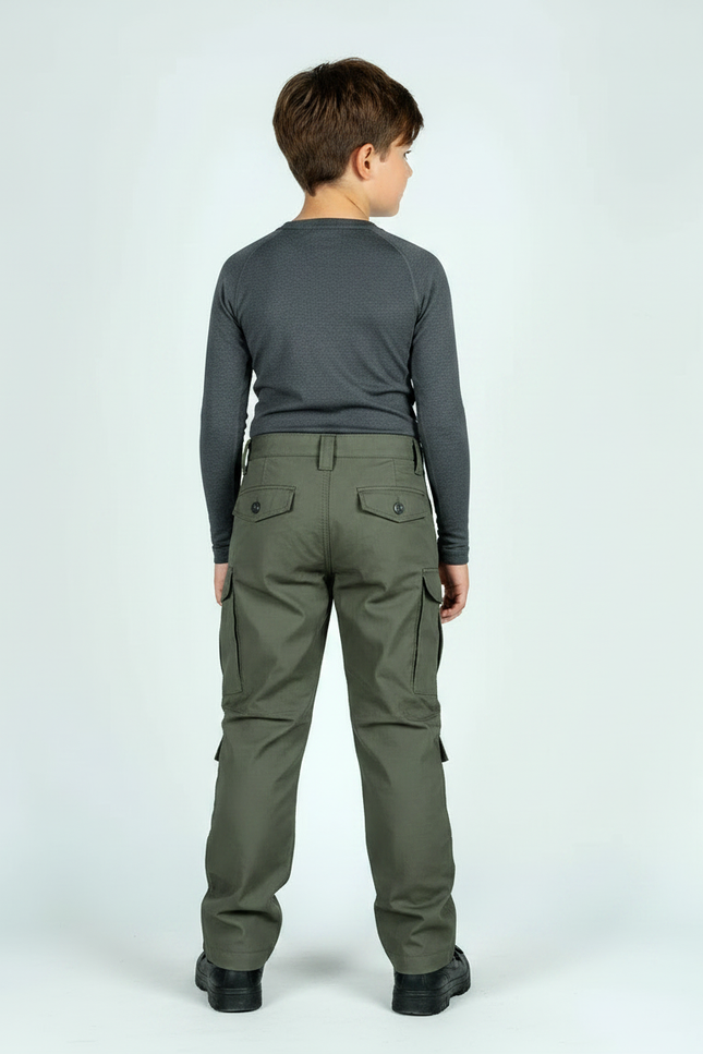 Pantalon Randonnée Vert Militaire Cargo Enfant Résistant - Kaki Toile - vue 2