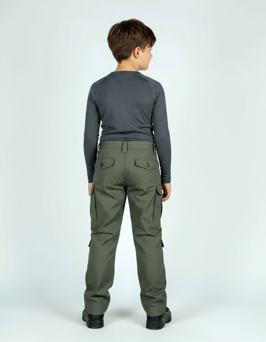 Pantalon Randonnée Vert Militaire Cargo Enfant Résistant - Kaki Toile - vue 2