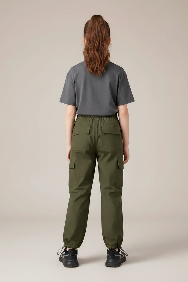 Pantalon Randonnée Kaki Cargo Ample Cordon - Polyester - vue 2