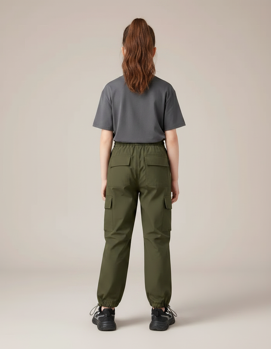 Pantalon Randonnée Kaki Cargo Ample Cordon - Polyester - vue 2