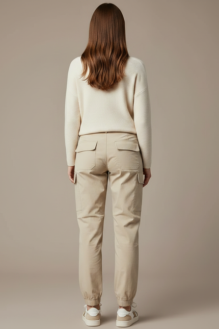 Pantalon Randonnée Beige Cargo Ample Cordon Élastique Femme - Polyester - vue 2