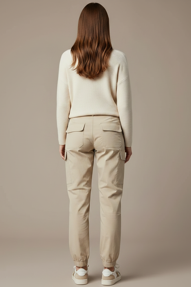 Pantalon Randonnée Beige Cargo Ample Cordon Élastique Femme - Polyester - vue 2