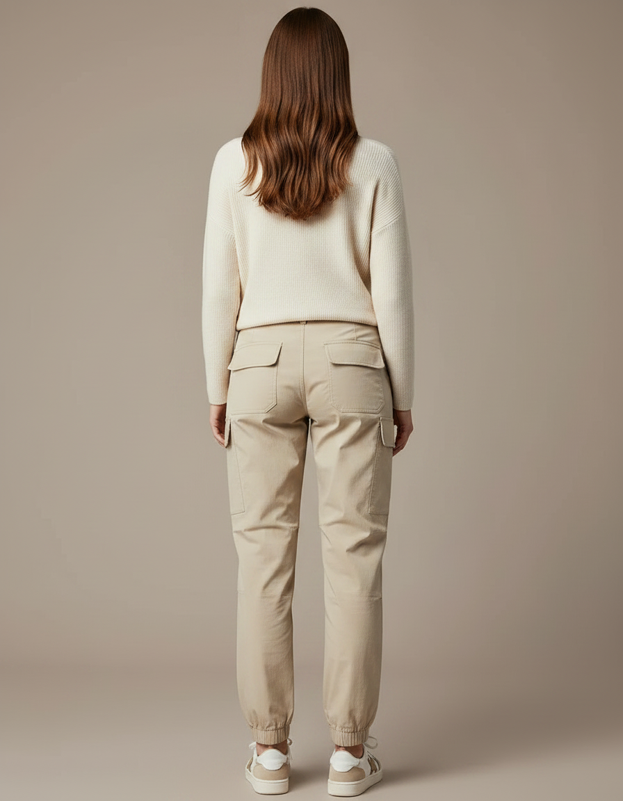 Pantalon Randonnée Beige Cargo Ample Cordon Élastique Femme - Polyester - vue 2