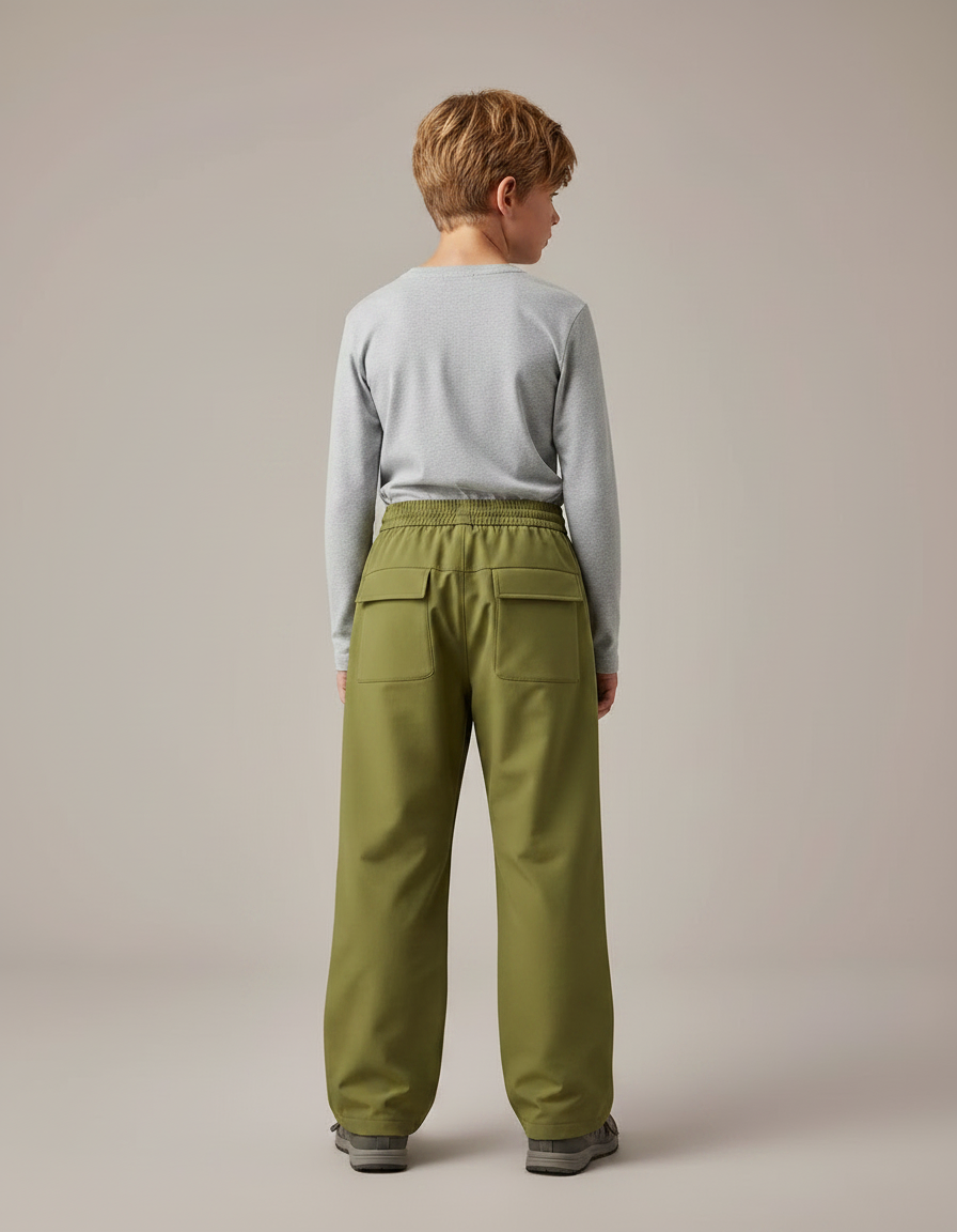 Pantalon Randonnée Kaki Ample Zips Contraste Enfant - Polyester - vue 2