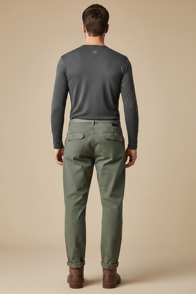 Pantalon Randonnée Vert Olive Coton Ample Décontracté Homme - Kaki Gabardine - vue 2