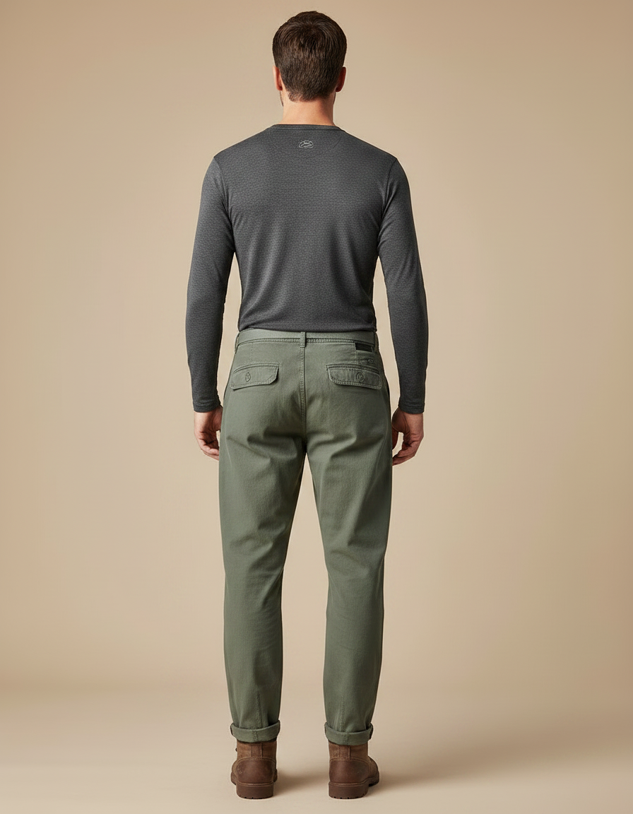 Pantalon Randonnée Vert Olive Coton Ample Décontracté Homme - Kaki Gabardine - vue 2