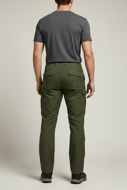 Pantalon Randonnée Vert Kaki Cargo Homme Multipoches - Gabardine - vue 2
