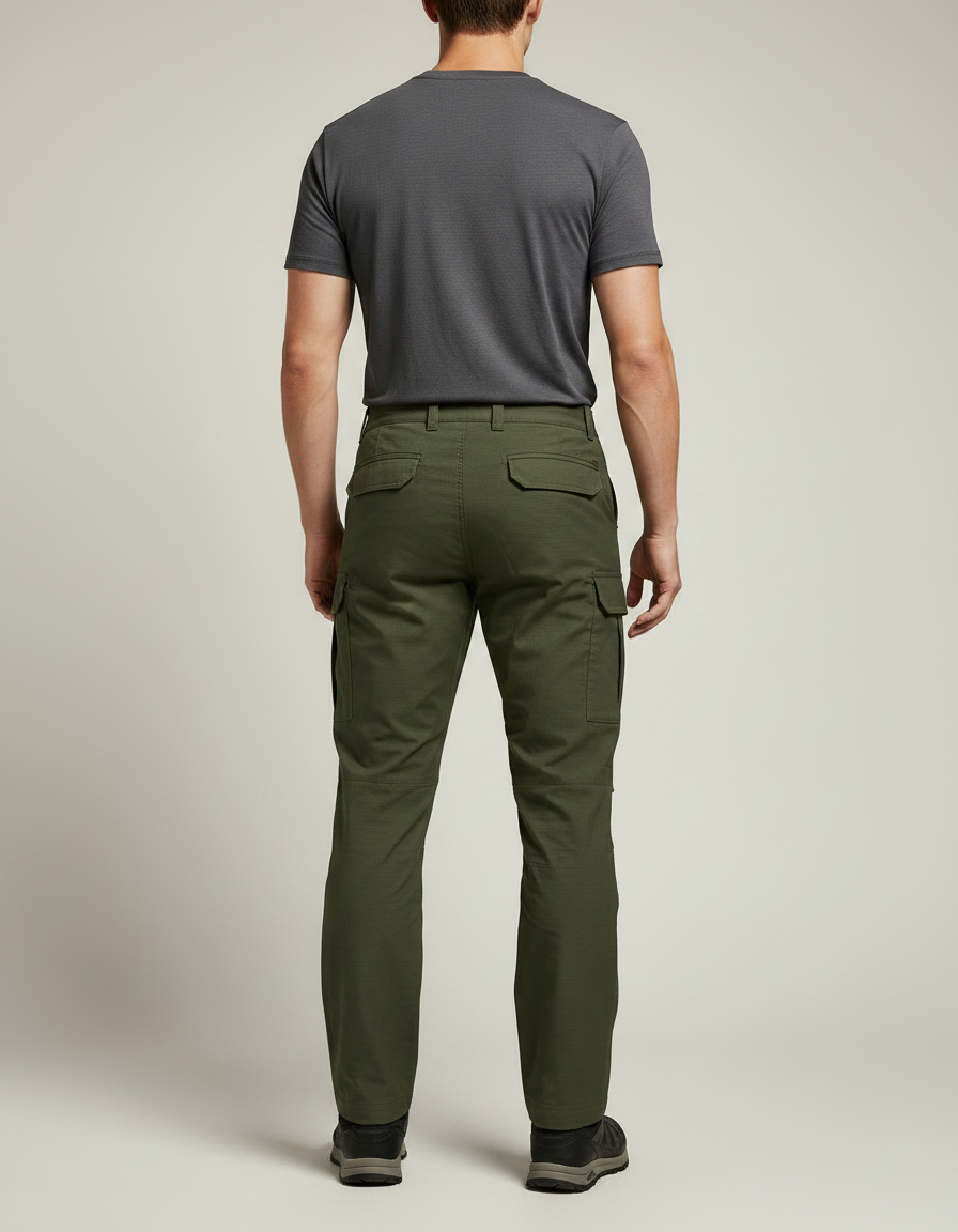 Pantalon Randonnée Vert Kaki Cargo Homme Multipoches - Gabardine - vue 2
