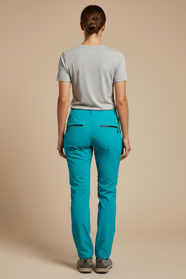 Pantalon Randonnée Femme Turquoise Coupe Droite Zippé - Bleu Polyester - vue 2
