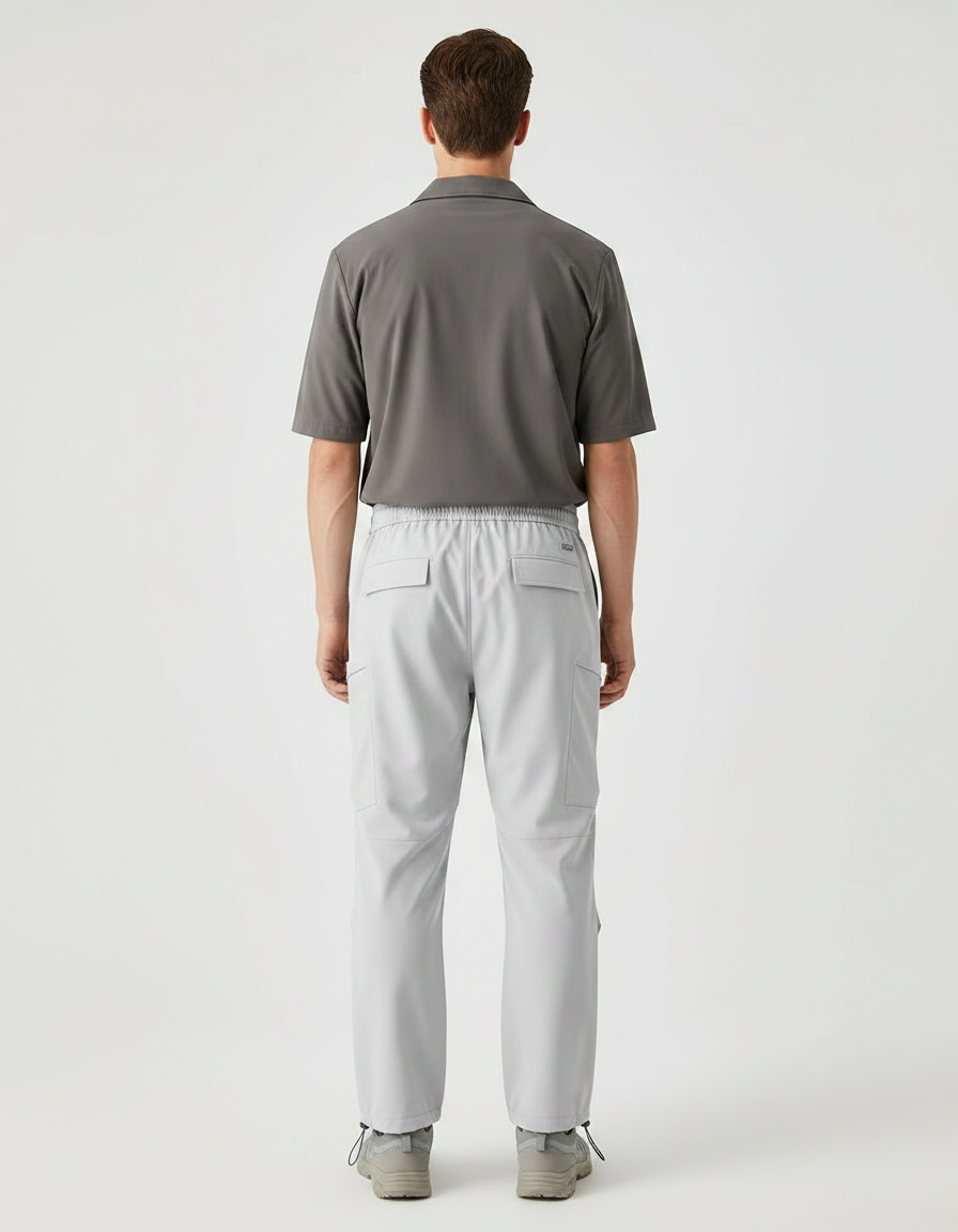 Pantalon Randonnée Gris Clair Cargo Ample Cordon Homme - Polyester - vue 2