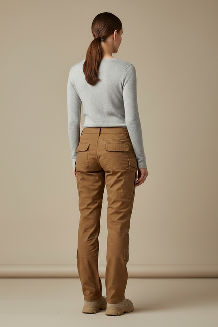 Pantalon Randonnée Marron Cargo Droit Multipoches Femme - Gabardine - vue 2